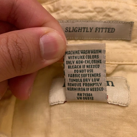 L.L. Bean Classic Linen Short Sleeve Shirt Slightly Fitted Yellow Mens L-REG - Picture 5 of 5